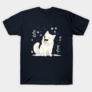 White Winter Fox Graphic Smiling Happy T-Shirt